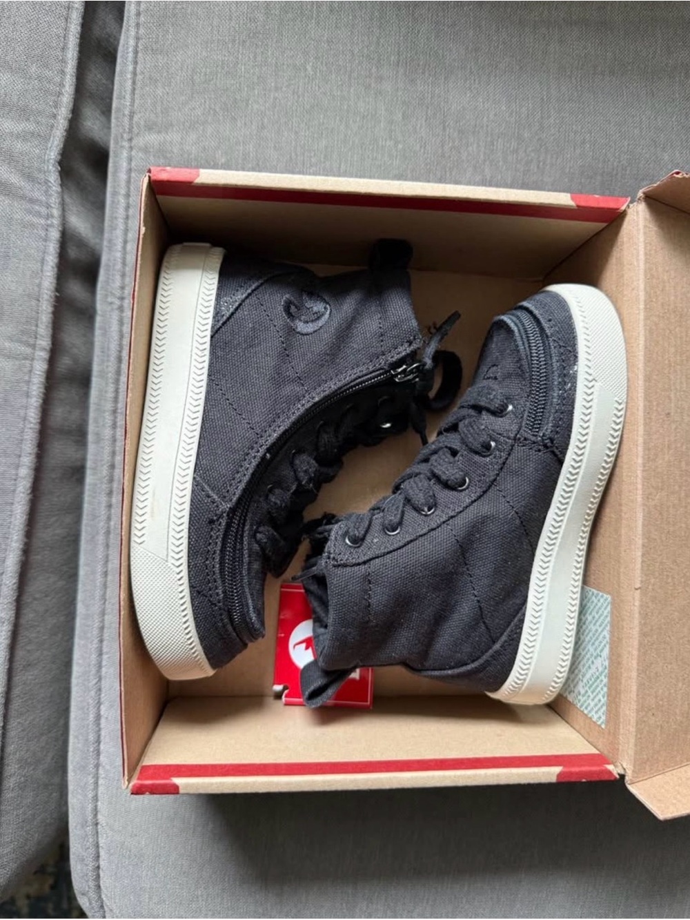 Kids High-Top Canvas Sneakers in Charcoal Black with Side Zip - Picture 2 of 4